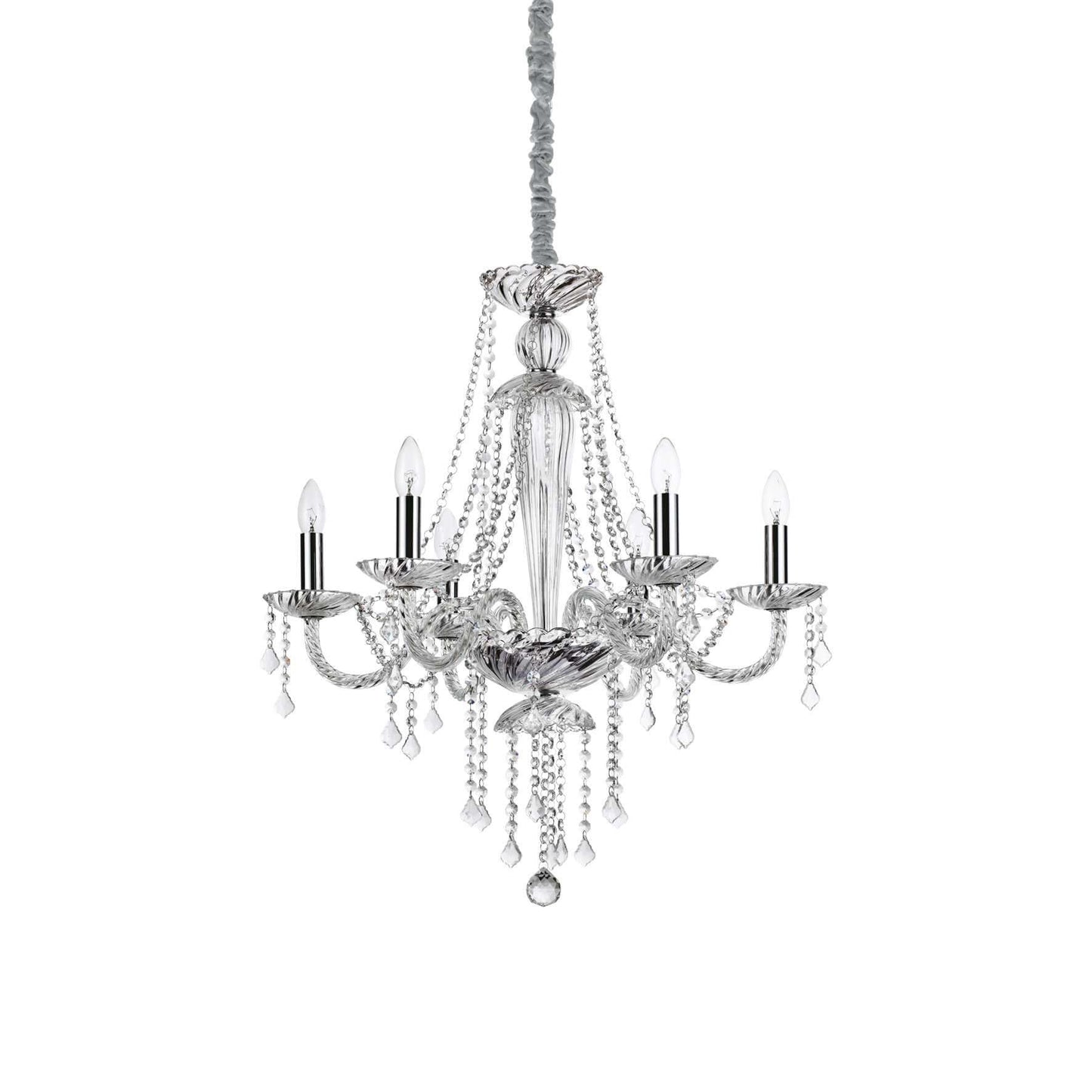 Amadeus Sp6, 6 Light Chrome and Glass Chandelier