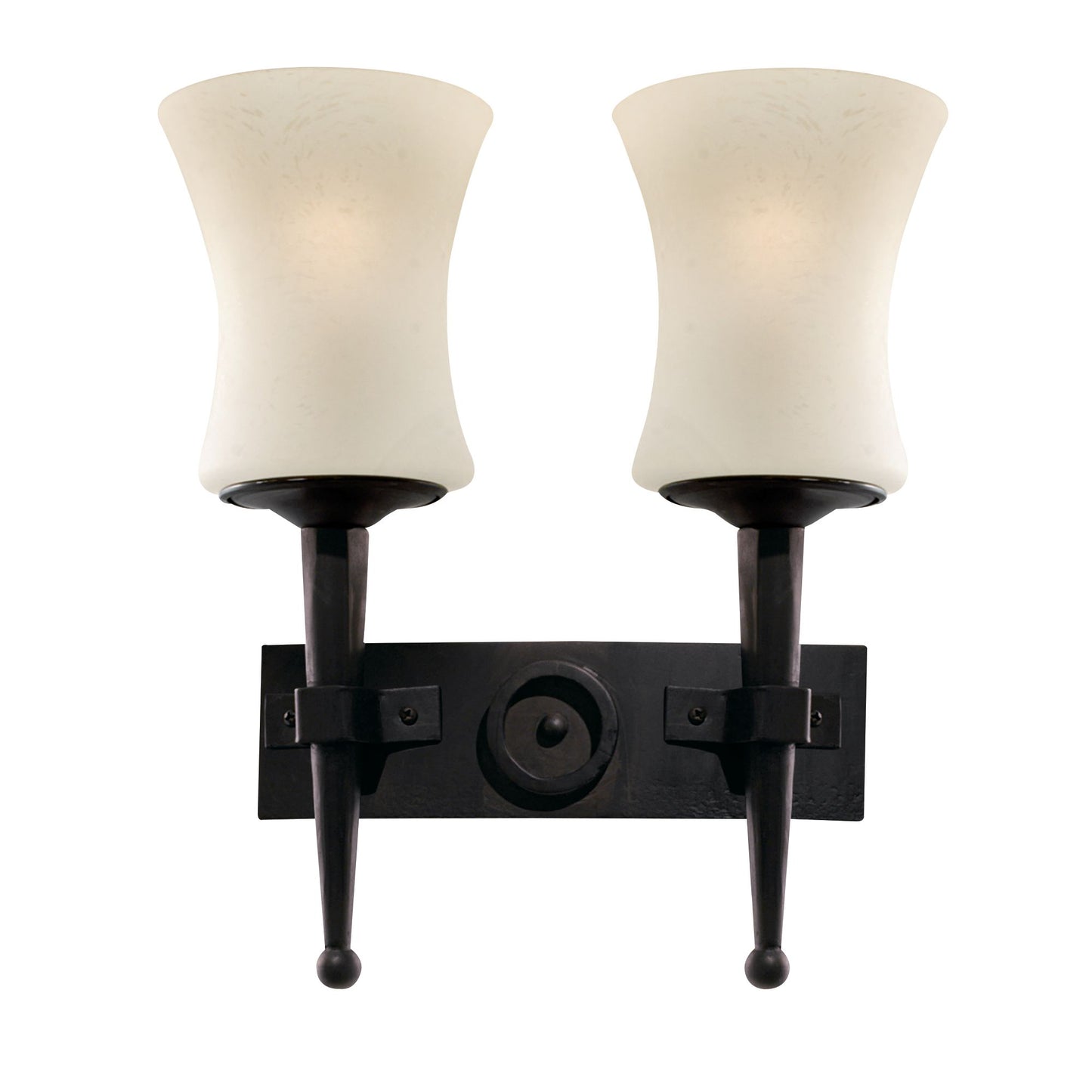 Cartwheel 2Lt Wall Light  - Black Metal & Sanded Glass