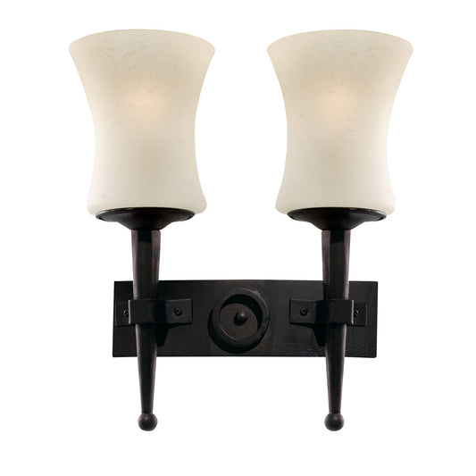 Cartwheel 2Lt Wall Light  - Black Metal & Sanded Glass
