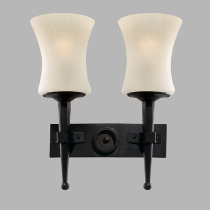 Cartwheel 2Lt Wall Light  - Black Metal & Sanded Glass