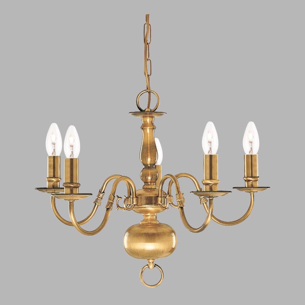 Flemish 5Lt Pendant - Solid Brass Metal