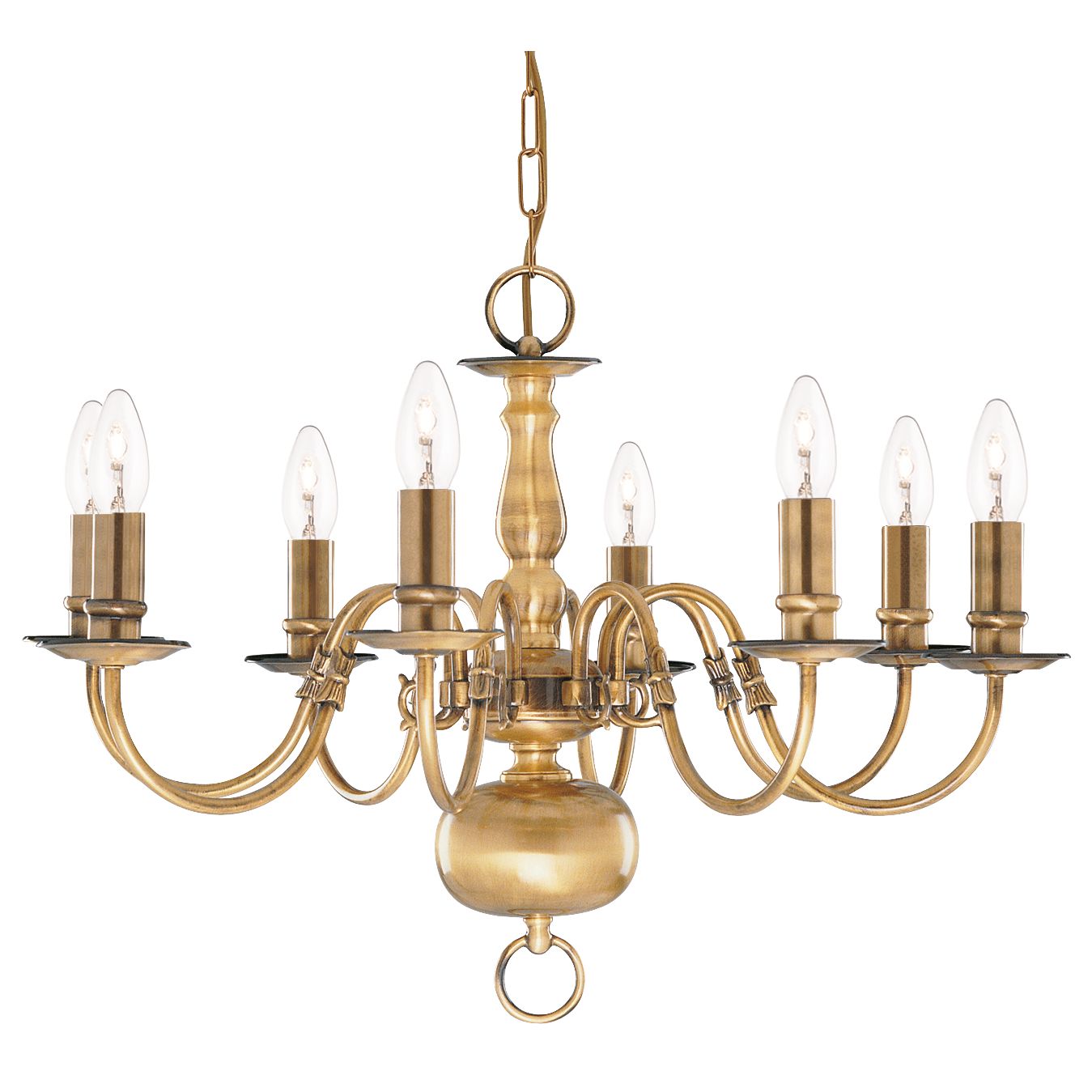 Flemish 8 Light Antique Brass Candle Lamp Pendant