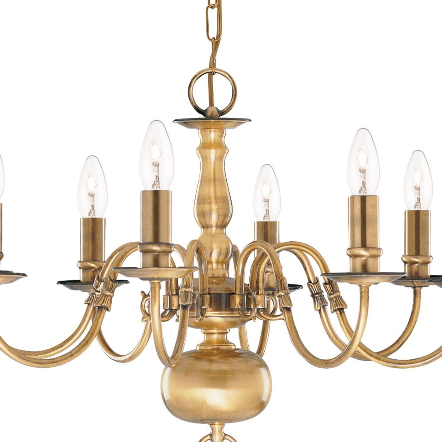 Flemish 8 Light Antique Brass Candle Lamp Pendant