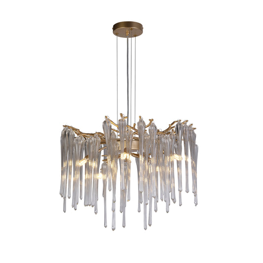 Heritage 5Lt Pendant, Gold Metal and Clear Glass Drops