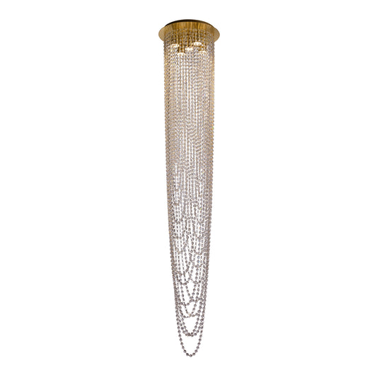 Swoop 5LT Pendant, Satin Brass & Clear Crystal