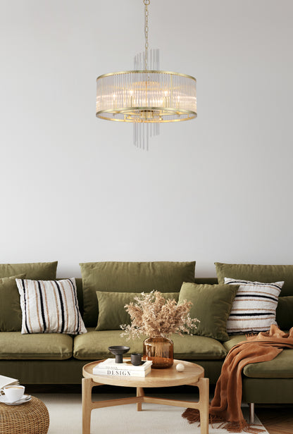 Lara Gold Metal and Glass 6 Light Pendant Lamp