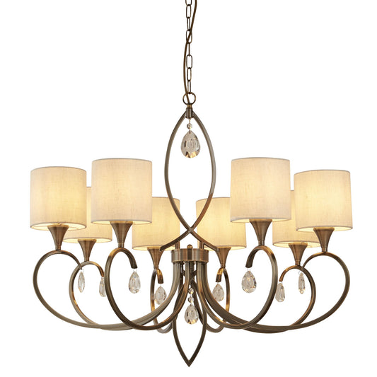 Alberto 8 Light Pendant- Antique Brass & Linen Shades
