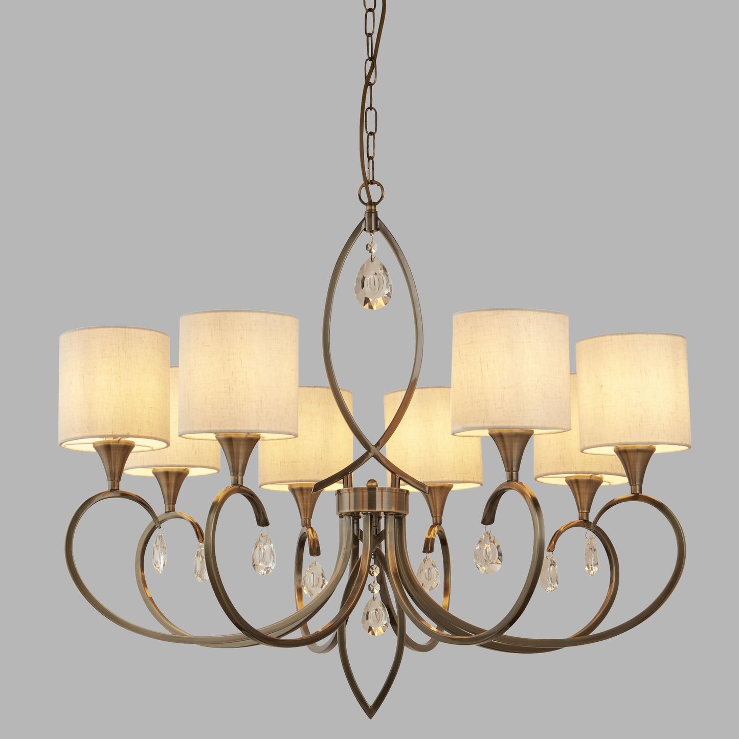 Alberto 8 Light Pendant- Antique Brass & Linen Shades