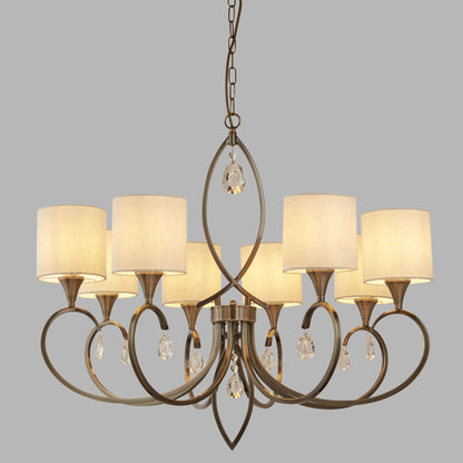 Alberto 8 Light Pendant- Antique Brass & Linen Shades