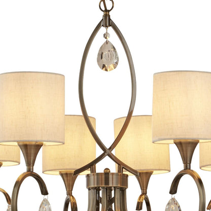 Alberto 8 Light Pendant- Antique Brass & Linen Shades
