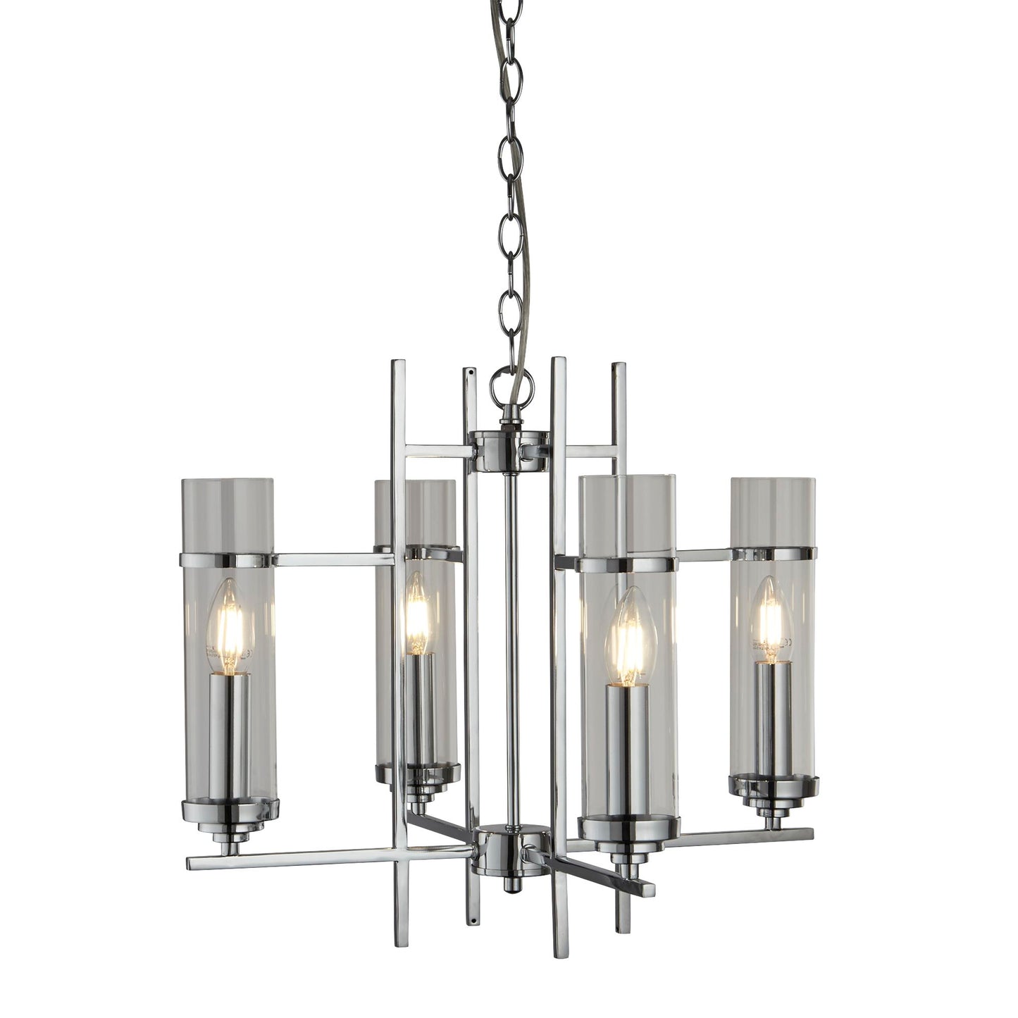 Milo 4 Light Modern Pendant Lamp- Chrome & Glass Shades