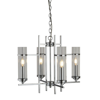Milo 4 Light Modern Pendant Lamp- Chrome & Glass Shades