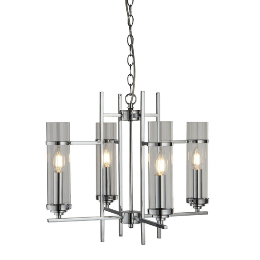 Milo 4 Light Modern Pendant Lamp- Chrome & Glass Shades