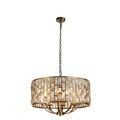 Bijou 8 Light Pendant -Antique Brass & Champagne Glass