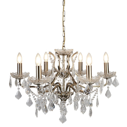 Paris 6 Light Antique Brass Chandelier with Clear Crystal Drops