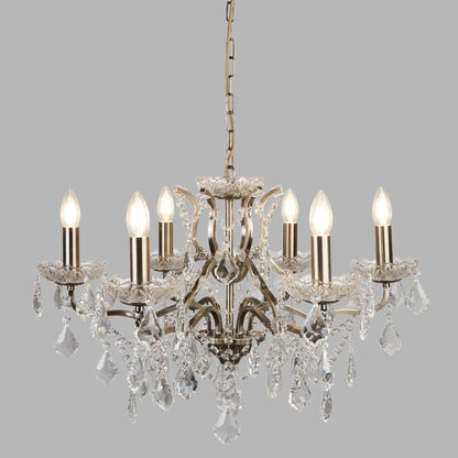 Paris 6 Light Antique Brass Chandelier with Clear Crystal Drops
