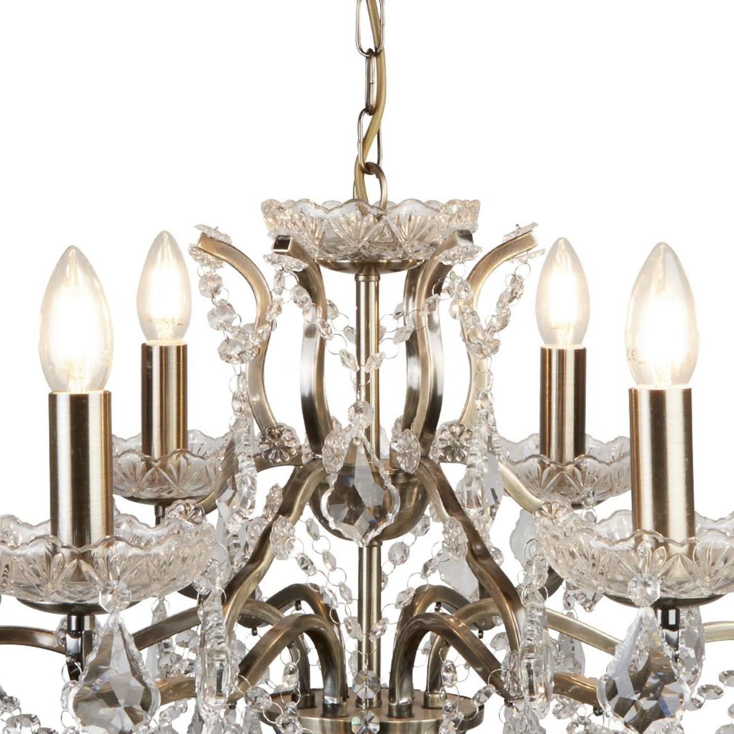Paris 6 Light Antique Brass Chandelier with Clear Crystal Drops
