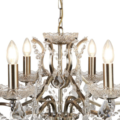 Paris 6 Light Antique Brass Chandelier with Clear Crystal Drops