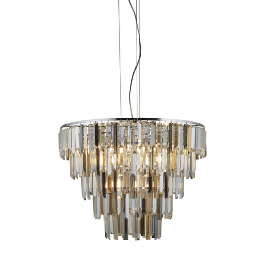 Clarissa 9 Light Chrome, Clear, Smoked and Amber Glass Pendant