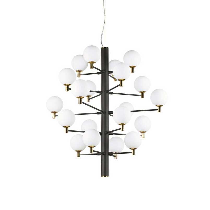 Copernico, 20 light Black with Blown Glass and Brass Detail, Suspension