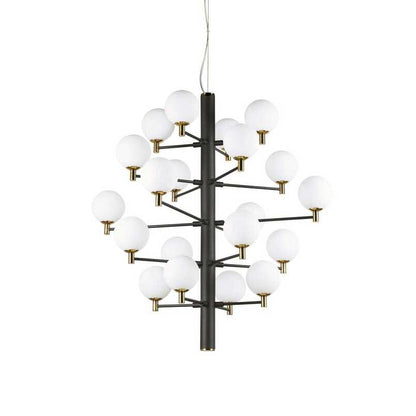 Copernico, 20 light Black with Blown Glass and Brass Detail, Suspension