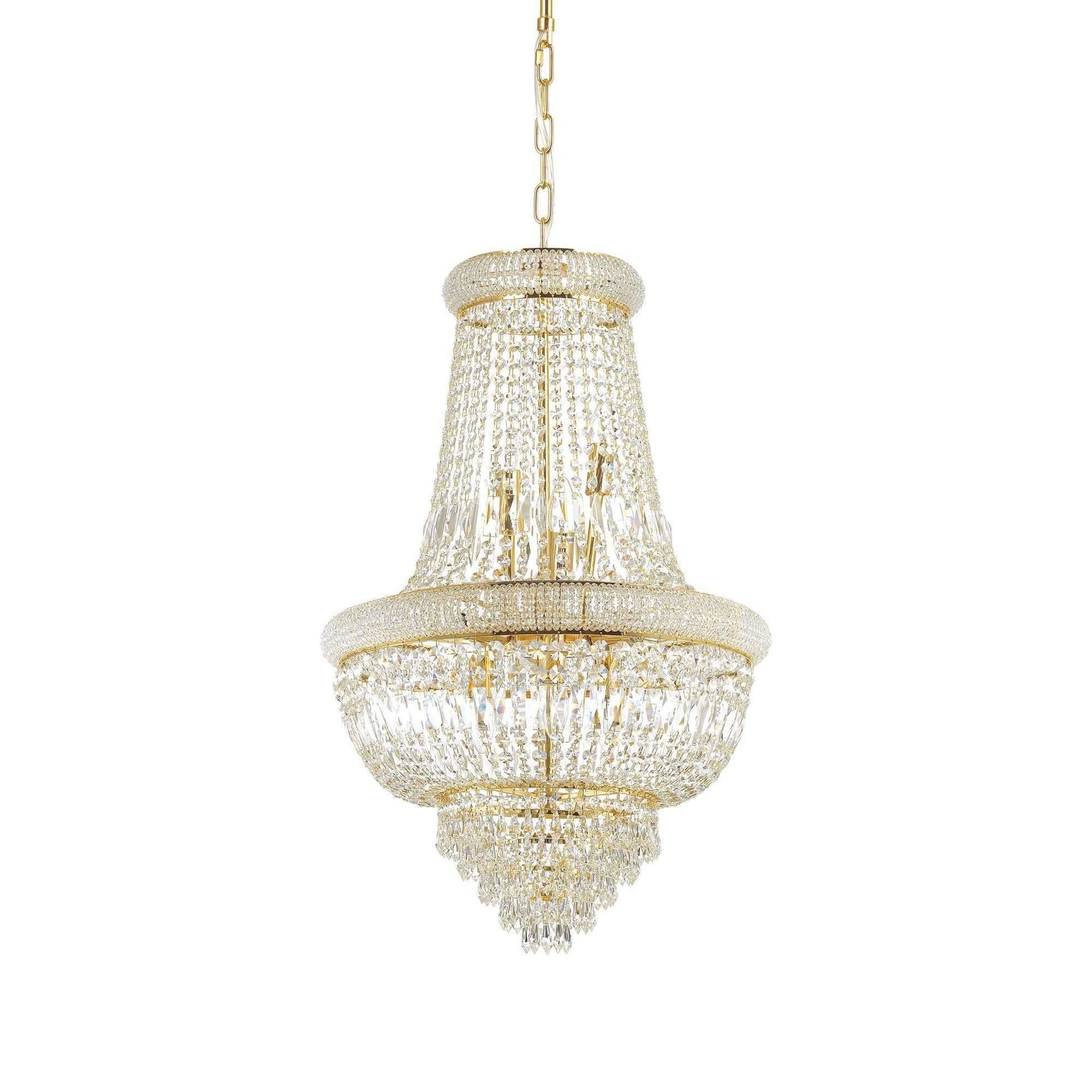 Golden and clear cut crystral chandelier on white background