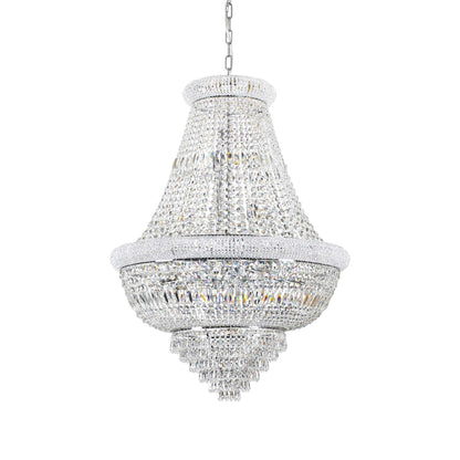large chrome and clear cut crystal chandelier on white background