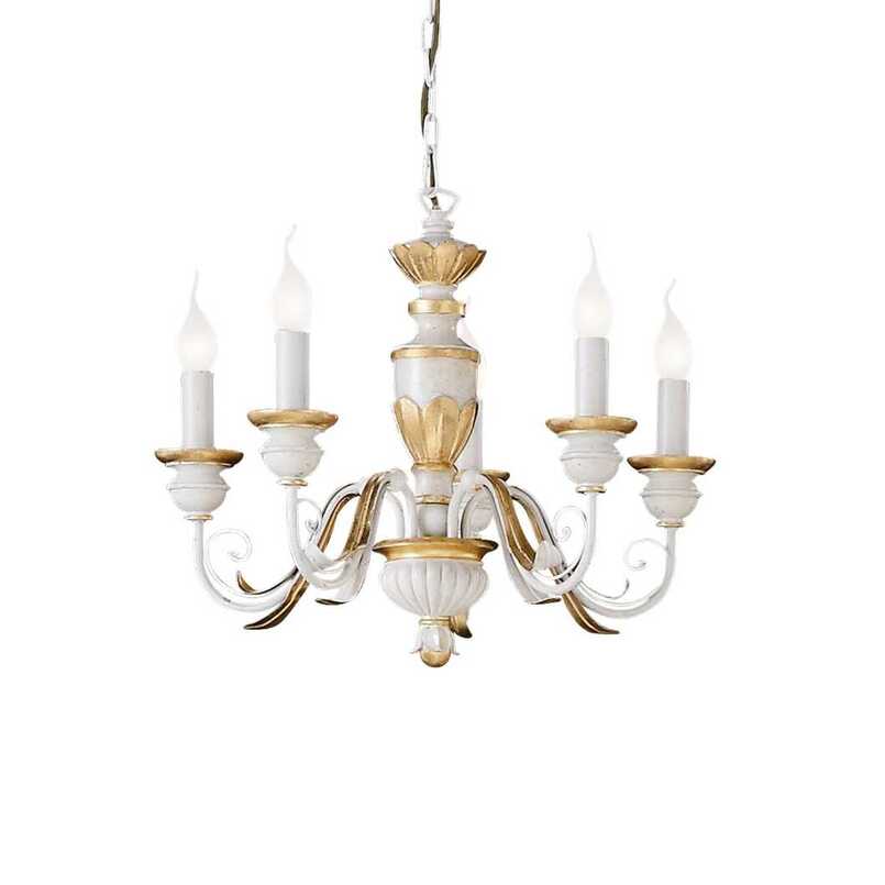 Firenze Sp5, 5 Light, Antiqued Gold or White and Gold Leaf Chandelier
