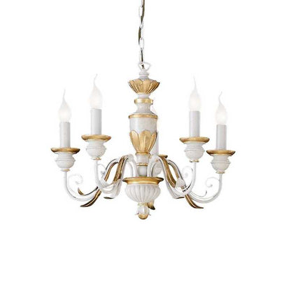 Firenze Sp5, 5 Light, Antiqued Gold or White and Gold Leaf Chandelier