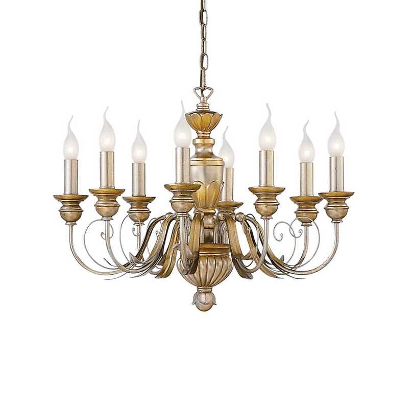 Firenze Sp8, 8 Light Antiqued Gold or White with Gold Chandelier