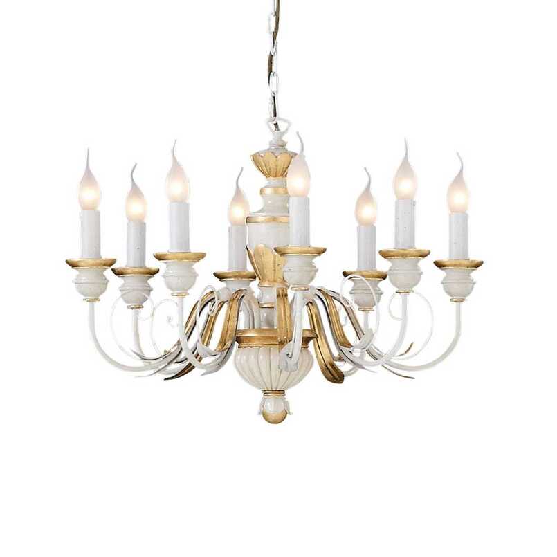 Firenze Sp8, 8 Light Antiqued Gold or White with Gold Chandelier