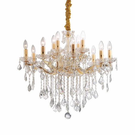 Florian Sp12, 12 Light Gold or Silver and Blown Glass Chandelier