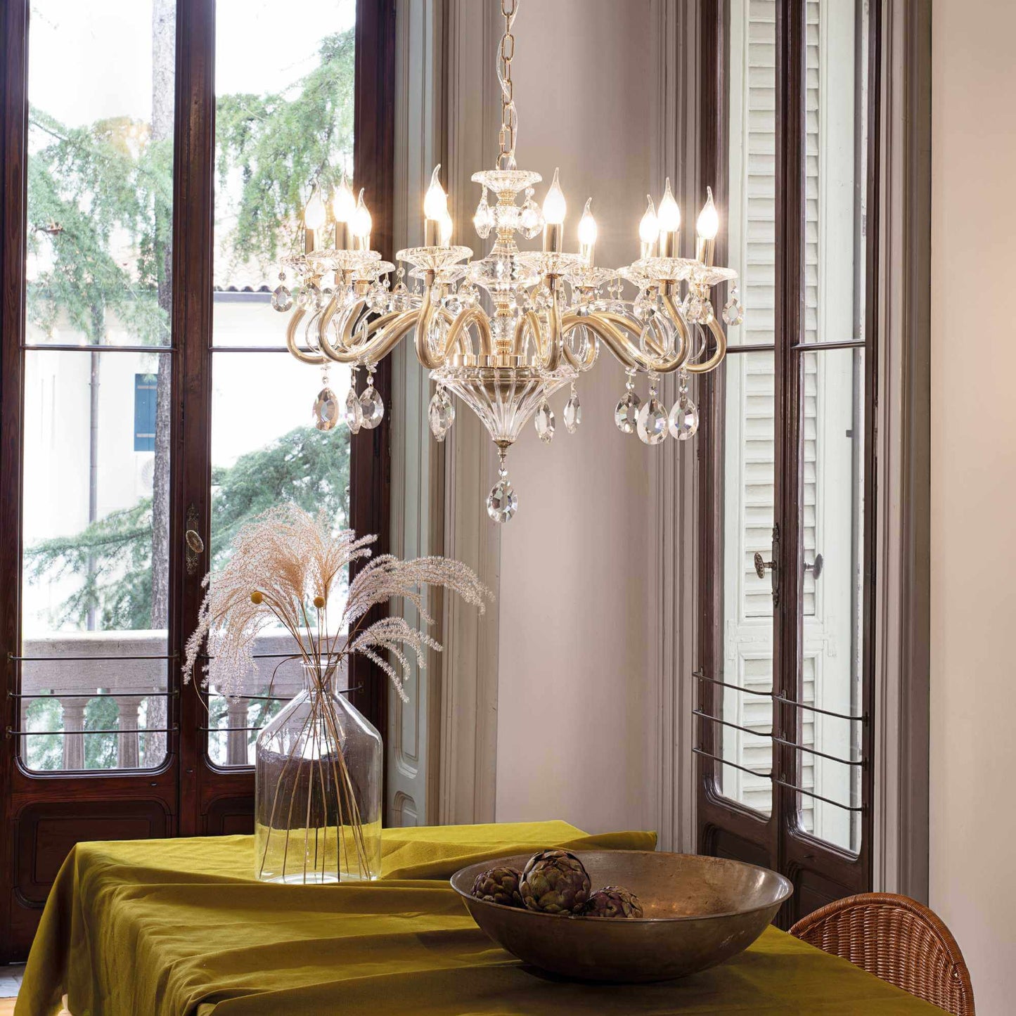 Negresco Sp10, Chrome or Golden Chandelier with Crystal