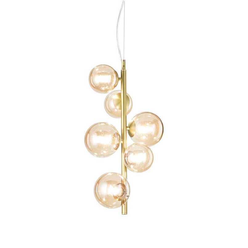 Perlage Sp6, 6 Light Vertical Blown Glass Pendant Lamp Suspension