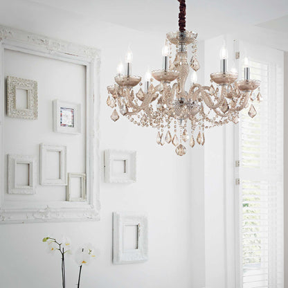 Rose Sp8, 8 Light Amber Glass and Crystal Chandelier