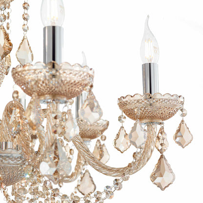 Rose Sp8, 8 Light Amber Glass and Crystal Chandelier